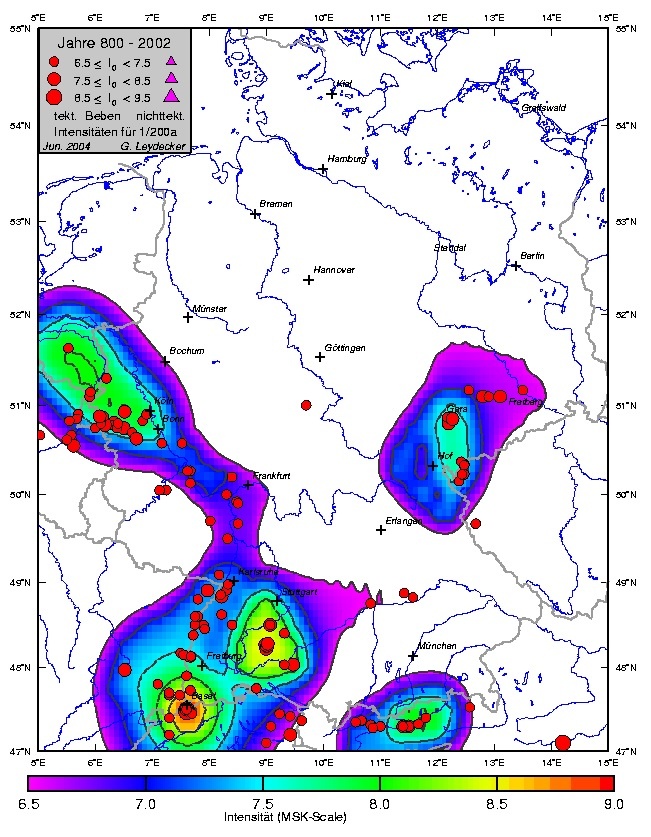 Earthquake hazard map according to Leydecker